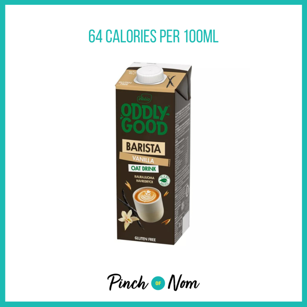 Oddlygood Barista Vanilla Flavour Oat Drink featured in Pinch of Nom's Weekly Pinch of Shopping with the calorie count printed above (64 calories per 100ml).