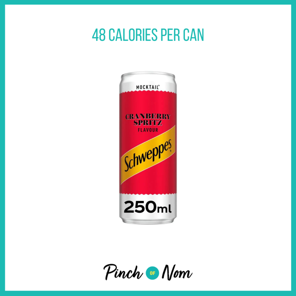 Schweppes Cranberry Spritz Mocktail featured in Pinch of Nom's Weekly Pinch of Shopping with the calorie count printed above (48 calories per can).