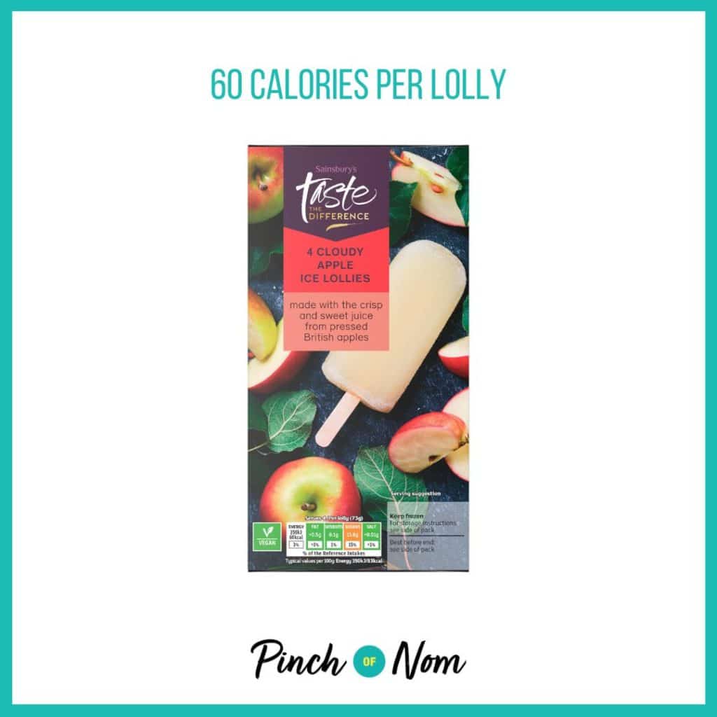 Sainsbury's Cloudy Apple Ice Lollies featured in Pinch of Nom's Weekly Pinch of Shopping with the calorie count printed above (60 calories per lolly).
