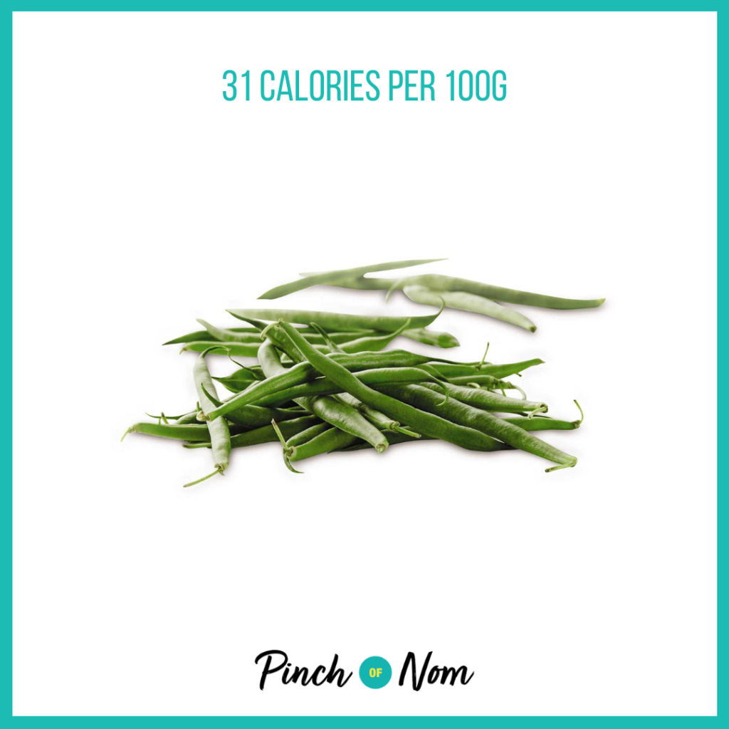 Green Beans from Aldi's Super 6 selection, featured in Pinch of Nom's Weekly Pinch of Shopping with calories above (31 calories per 100g).