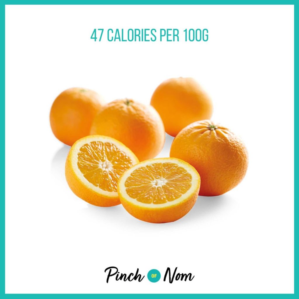 Oranges from Aldi's Super 6 selection, featured in Pinch of Nom's Weekly Pinch of Shopping with calories above (47 calories per 100g).