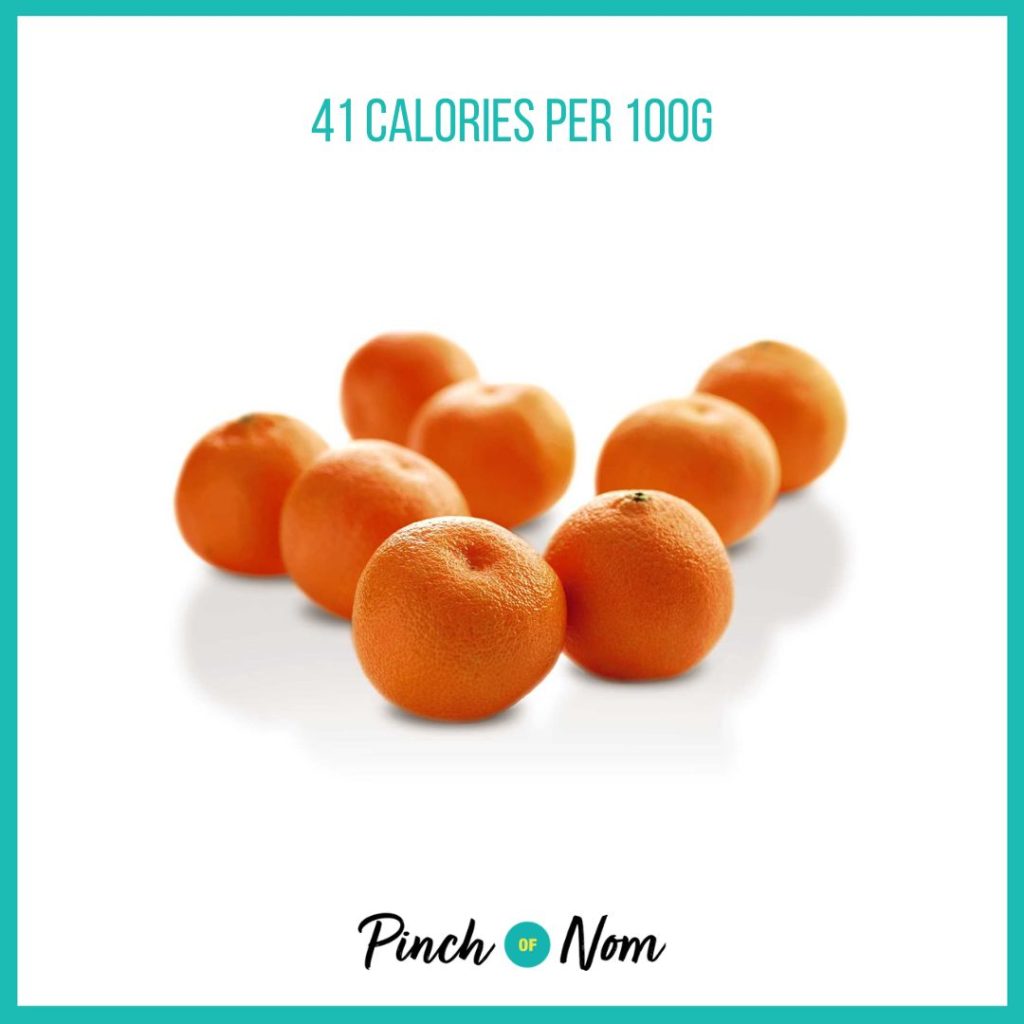 Satsumas from Aldi's Super 6 selection, featured in Pinch of Nom's Weekly Pinch of Shopping with calories above (41 calories per 100g).