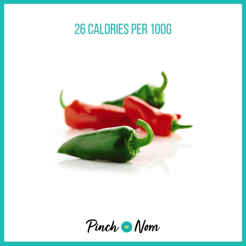 Chillies from Aldi's Super 6 selection, featured in Pinch of Nom's Weekly Pinch of Shopping with calories above (26 calories per 100g).