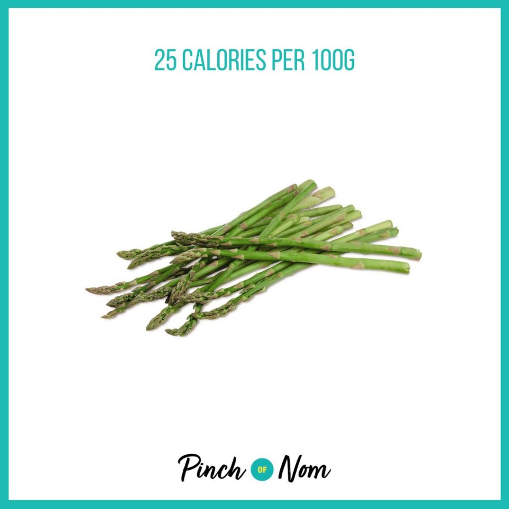 Asparagus Tips from Aldi's Super 6 selection, featured in Pinch of Nom's Weekly Pinch of Shopping with calories above (25 calories per 100g).