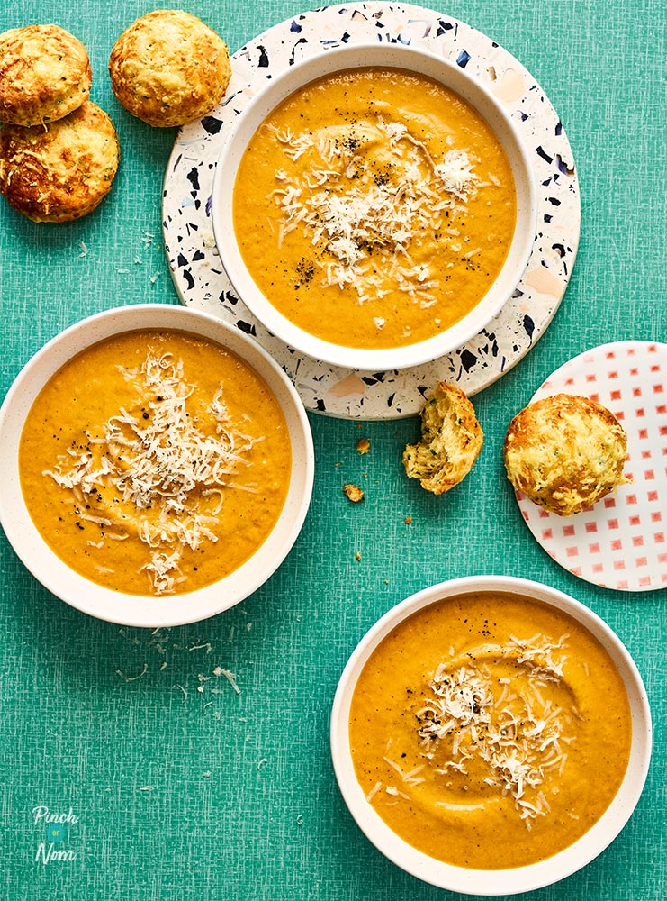 Air Fryer Cheesy Roasted Vegetable Soup - Pinch of Nom Slimming Recipes