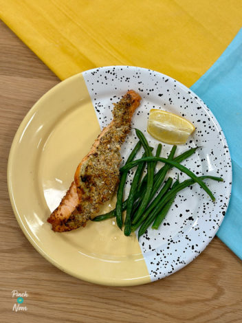 Air Fryer Creamy Pesto Salmon pinchofnom.com