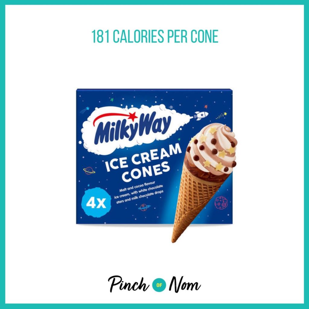 Milky Way Ice Cream Cones featured in Pinch of Nom's Weekly Pinch of Shopping with the calorie count printed above (181 calories per cone).