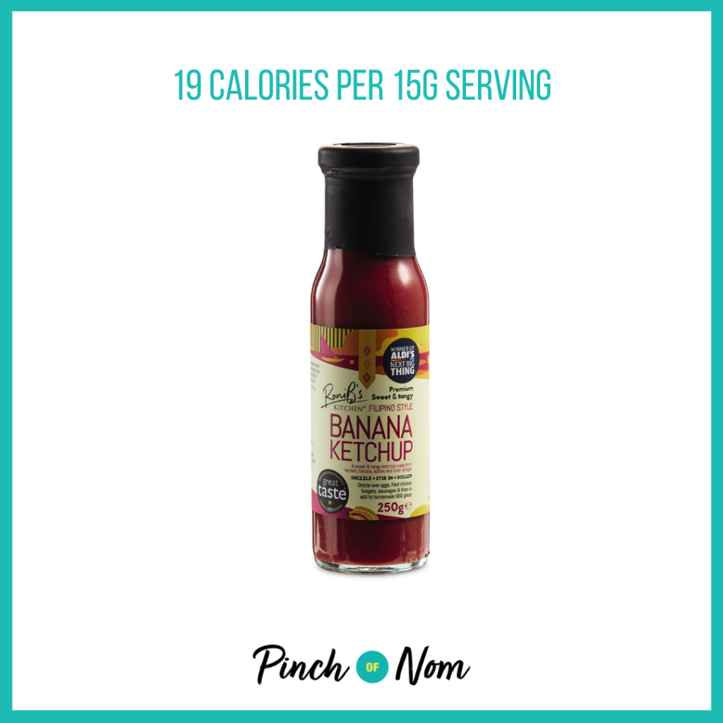 Roni B's Kitchen Filipino Style Banana Ketchup featured in Pinch of Nom's Weekly Pinch of Shopping with the calorie count printed above (19 calories per 15g serving).