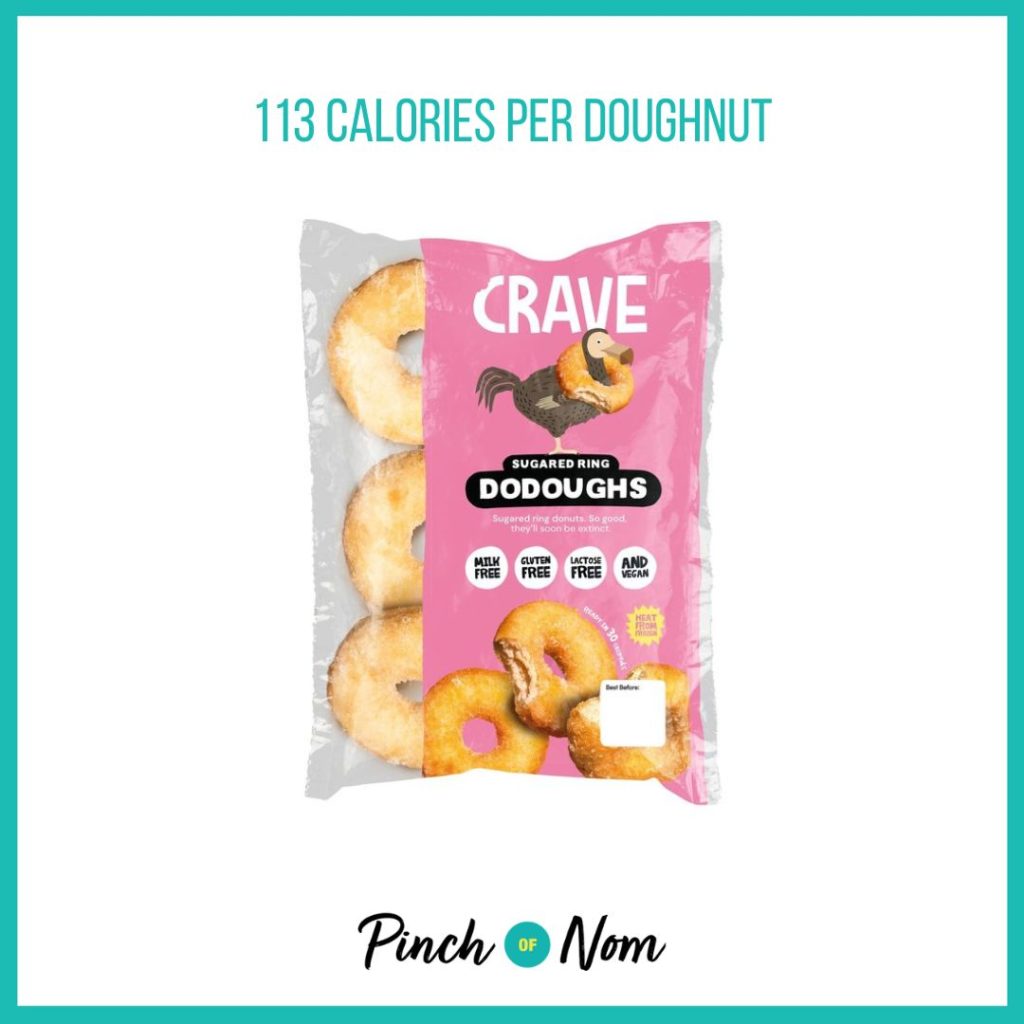 Crave Frodough featured in Pinch of Nom's Weekly Pinch of Shopping with the calorie count printed above (113 calories per doughnut)