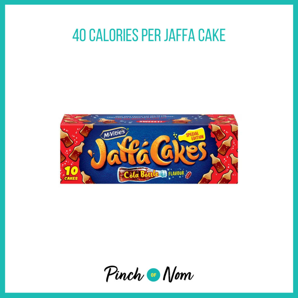 McVitie's Jaffa Cakes Original Chocolate Biscuits Cola Flavour Cakes featured in Pinch of Nom's Weekly Pinch of Shopping with the calorie count printed above (40 calories per jaffa cake).