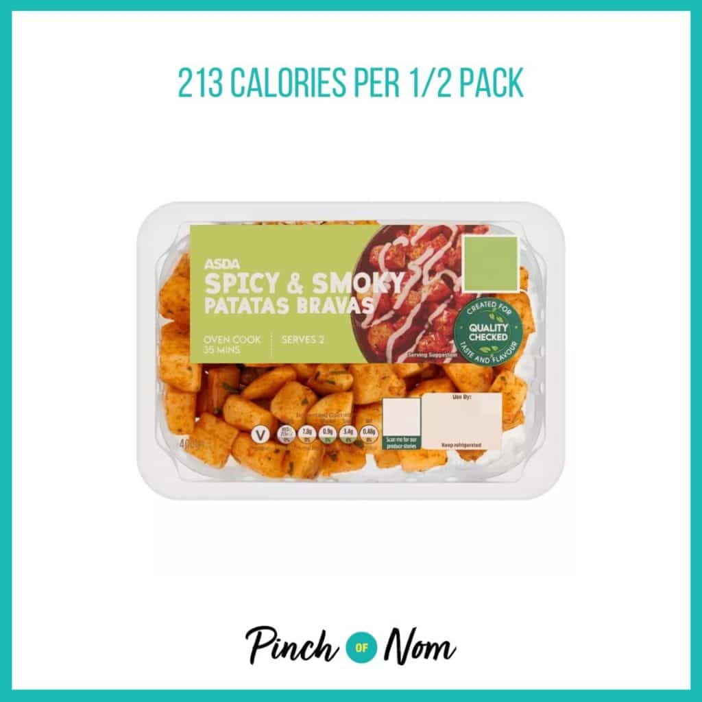 ASDA Patatas Bravas featured in Pinch of Nom's Weekly Pinch of Shopping with the calorie count printed above (213 calories per 1/2 pack)