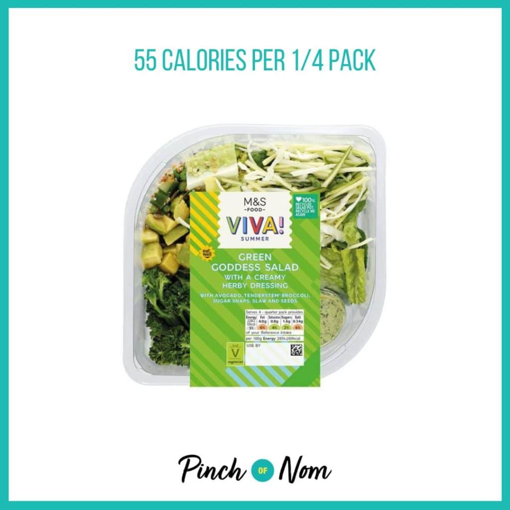 M&S VIVA Green Goddess Salad featured in Pinch of Nom's Weekly Pinch of Shopping with the calorie count printed above (55 calories per 1/4 pack)