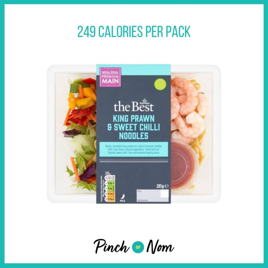 Morrisons The Best King Prawn Salad featured in Pinch of Nom's Weekly Pinch of Shopping with the calorie count printed above (249 calories per pack) 