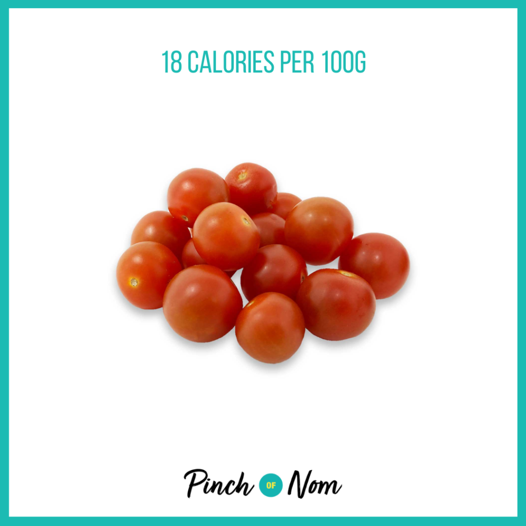 Cherry Tomatoes from Aldi's Super 6 selection, featured in Pinch of Nom's Weekly Pinch of Shopping with calories above (18 calories per 100g).