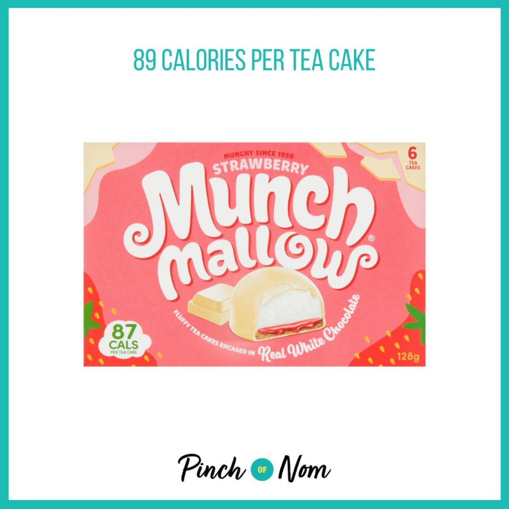 Munchmallow Strawberry Tea Cakes featured in Pinch of Nom's Weekly Pinch of Shopping with the calorie count printed above (89 calories per tea cake)