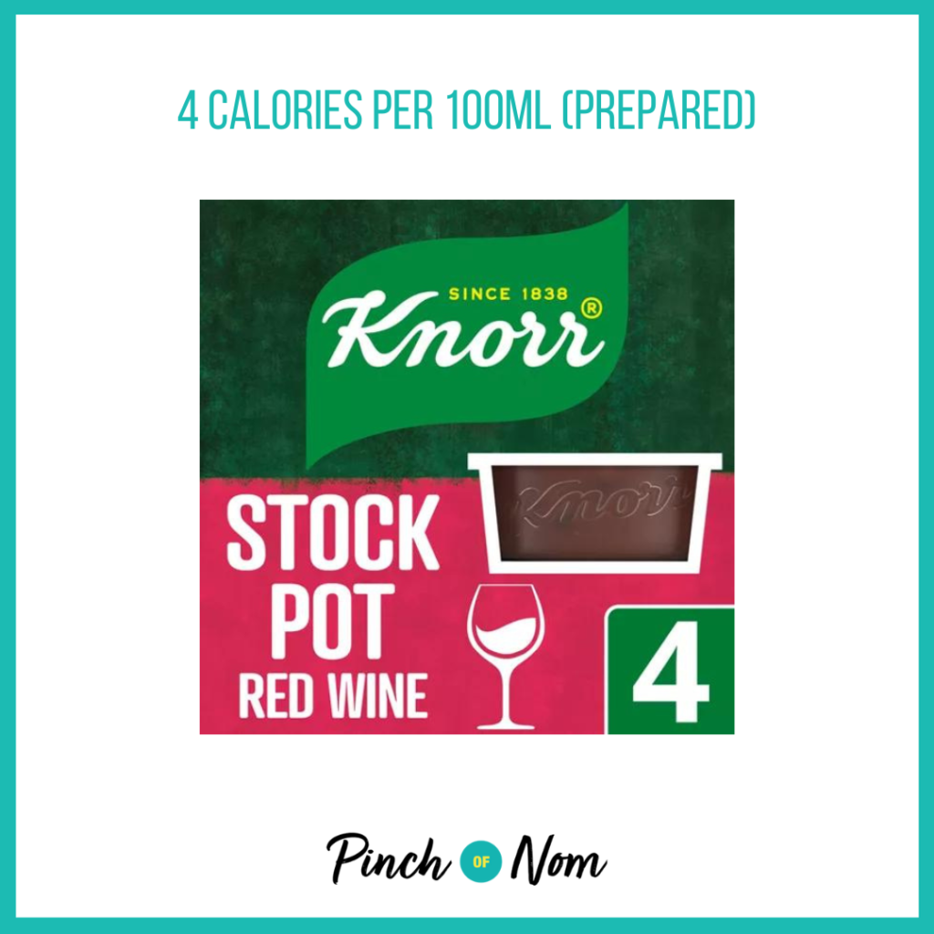 Knorr Stock Pots Red Wine featured in Pinch of Nom's Weekly Pinch of Shopping with the calorie count printed above (4 calories per 100ml prepared).