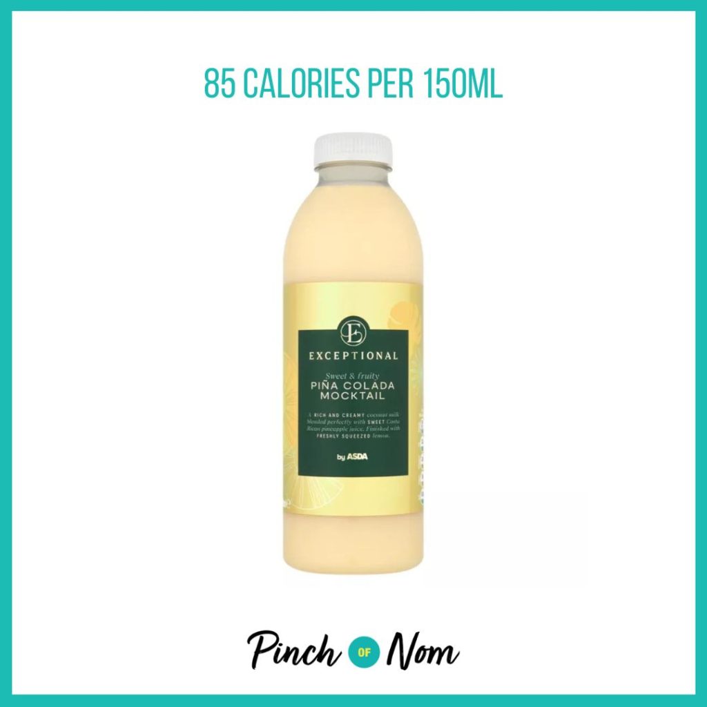 Exceptional by ASDA Piña Colada Mocktail featured in Pinch of Nom's Weekly Pinch of Shopping with the calorie count printed above (85 calories per 150ml)