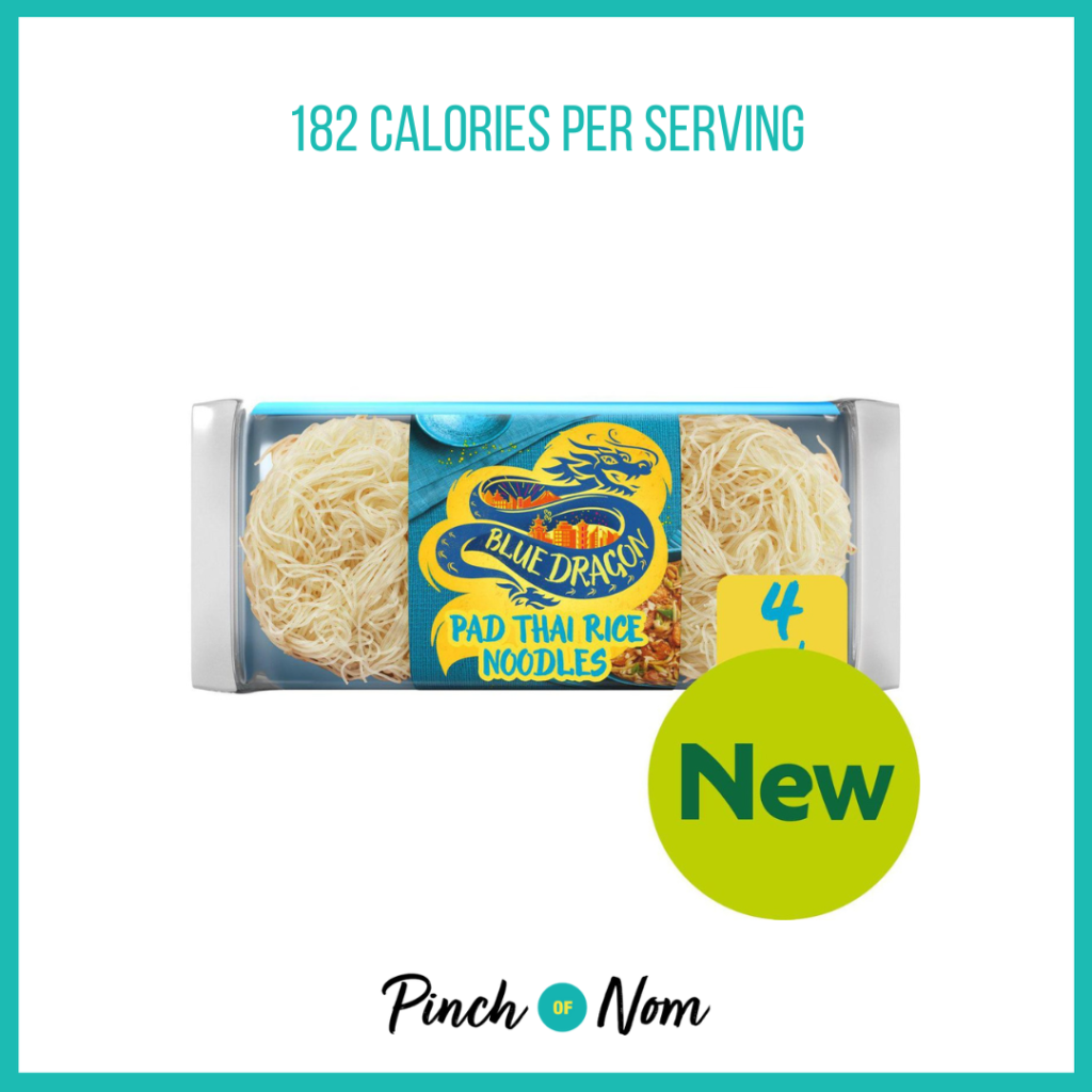 Blue Dragon Pad Thai Rice Noodles featured in Pinch of Nom's Weekly Pinch of Shopping with the calorie count printed above (182 calories per serving).