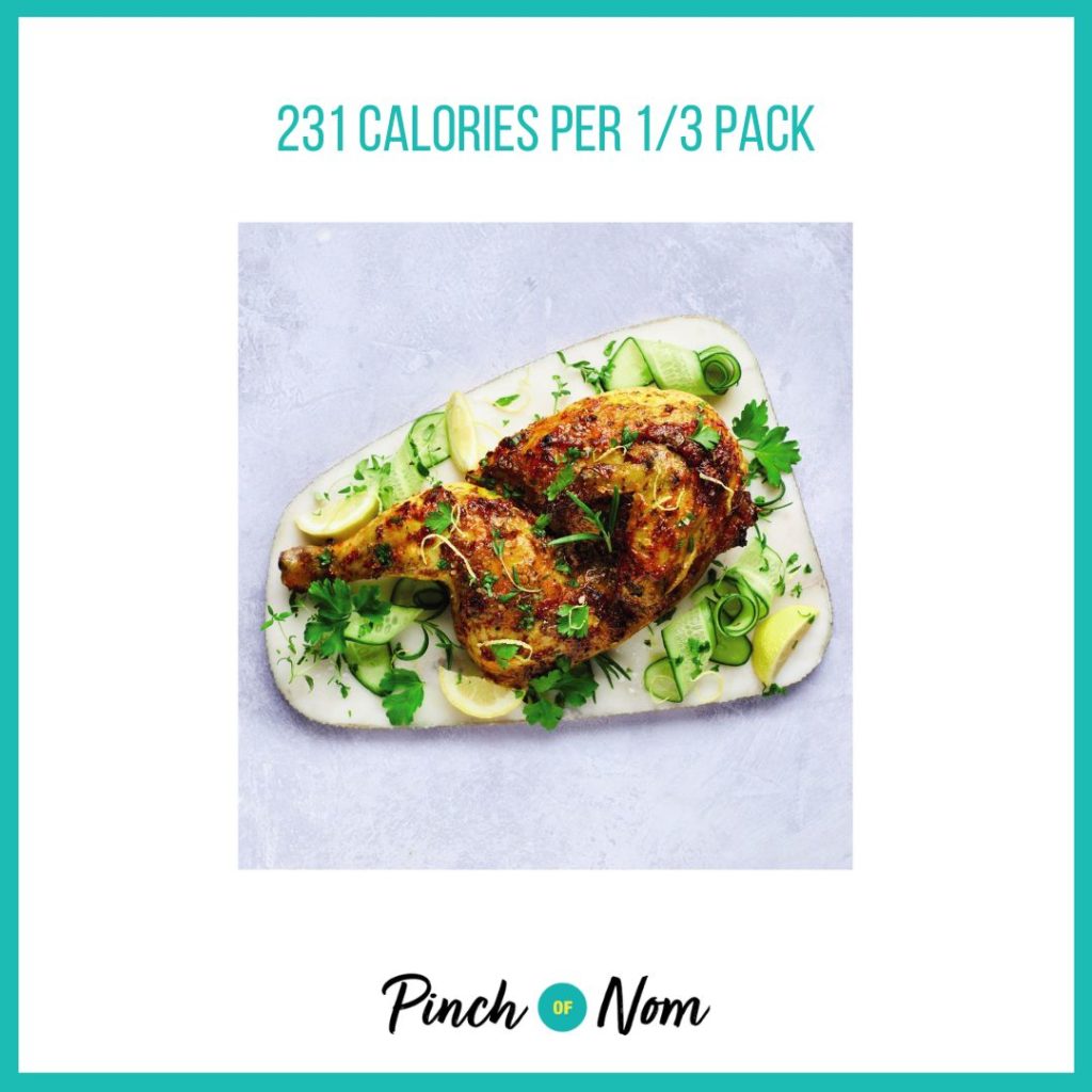 Roosters Lemon & Herb Half Chicken featured in Pinch of Nom's Weekly Pinch of Shopping with the calorie count printed above (231 calories per 1/3 pack)