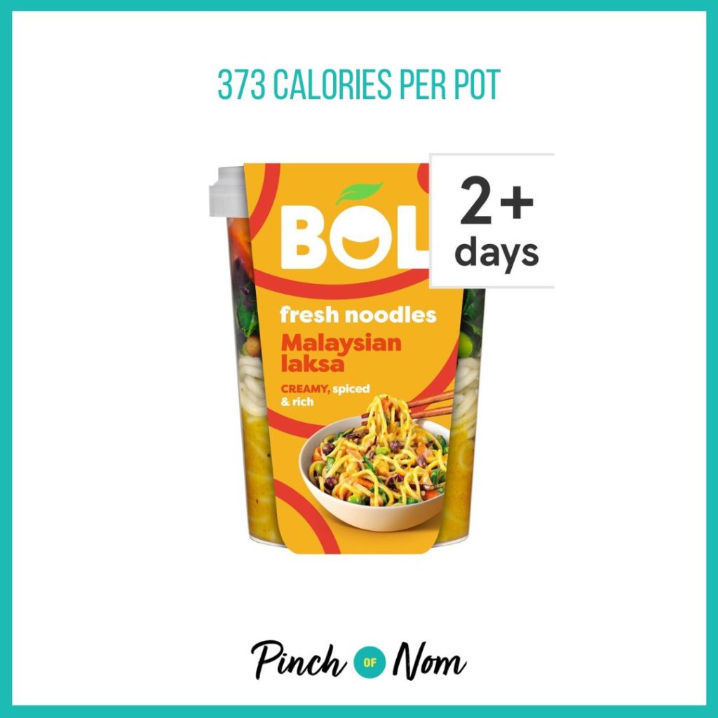 Bol Posh Noodles Malaysian Laksa Ramen featured in Pinch of Nom's Weekly Pinch of Shopping with the calorie count printed above (373 calories per pot)