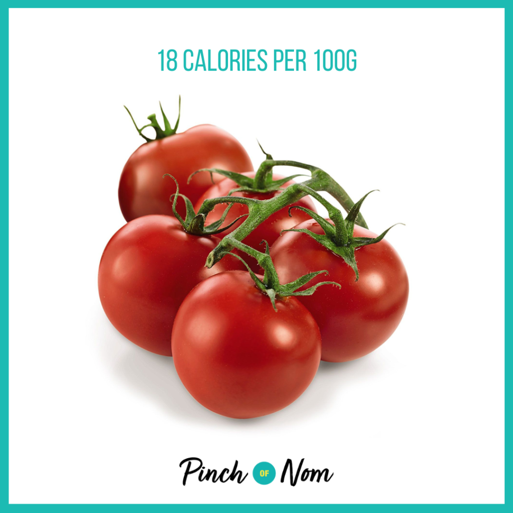 Regal Vine Tomatoes from Aldi's Super 6 selection, featured in Pinch of Nom's Weekly Pinch of Shopping with calories above (18 calories per 100g).