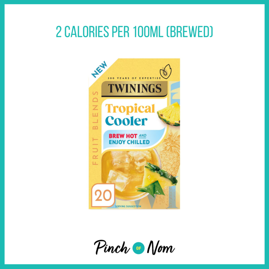 Twinings Tropical Cooler Tea Bags featured in Pinch of Nom's Weekly Pinch of Shopping with the calorie count printed above (2 calories per 100ml brewed).