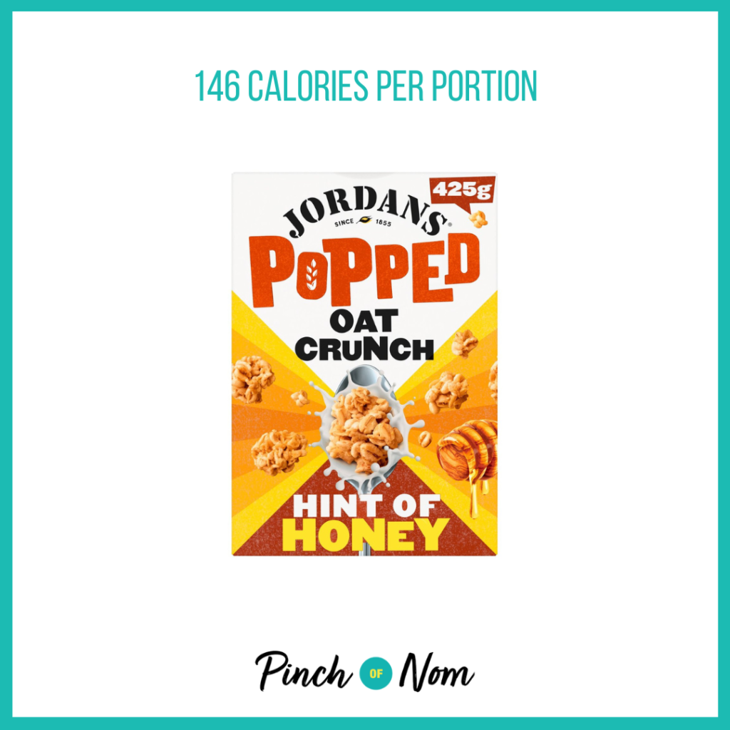 Jordans Popped Oat Crunch Hint of Honey Breakfast Cereal featured in Pinch of Nom's Weekly Pinch of Shopping with the calorie count printed above (146 calories per portion).