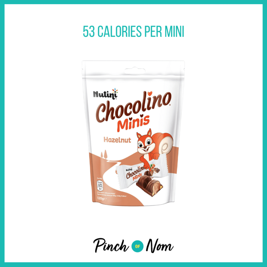 Nutini Hazelnut Chocolino Minis featured in Pinch of Nom's Weekly Pinch of Shopping with the calorie count printed above (53 calories per mini).