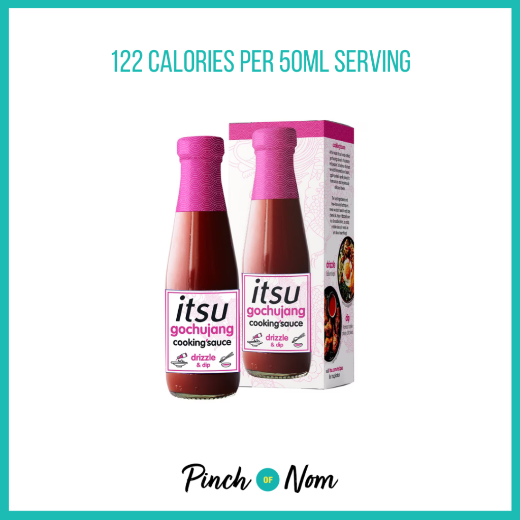 itsu gochujang cooking sauce featured in Pinch of Nom's Weekly Pinch of Shopping with the calorie count printed above (122 calories per 50ml serving).