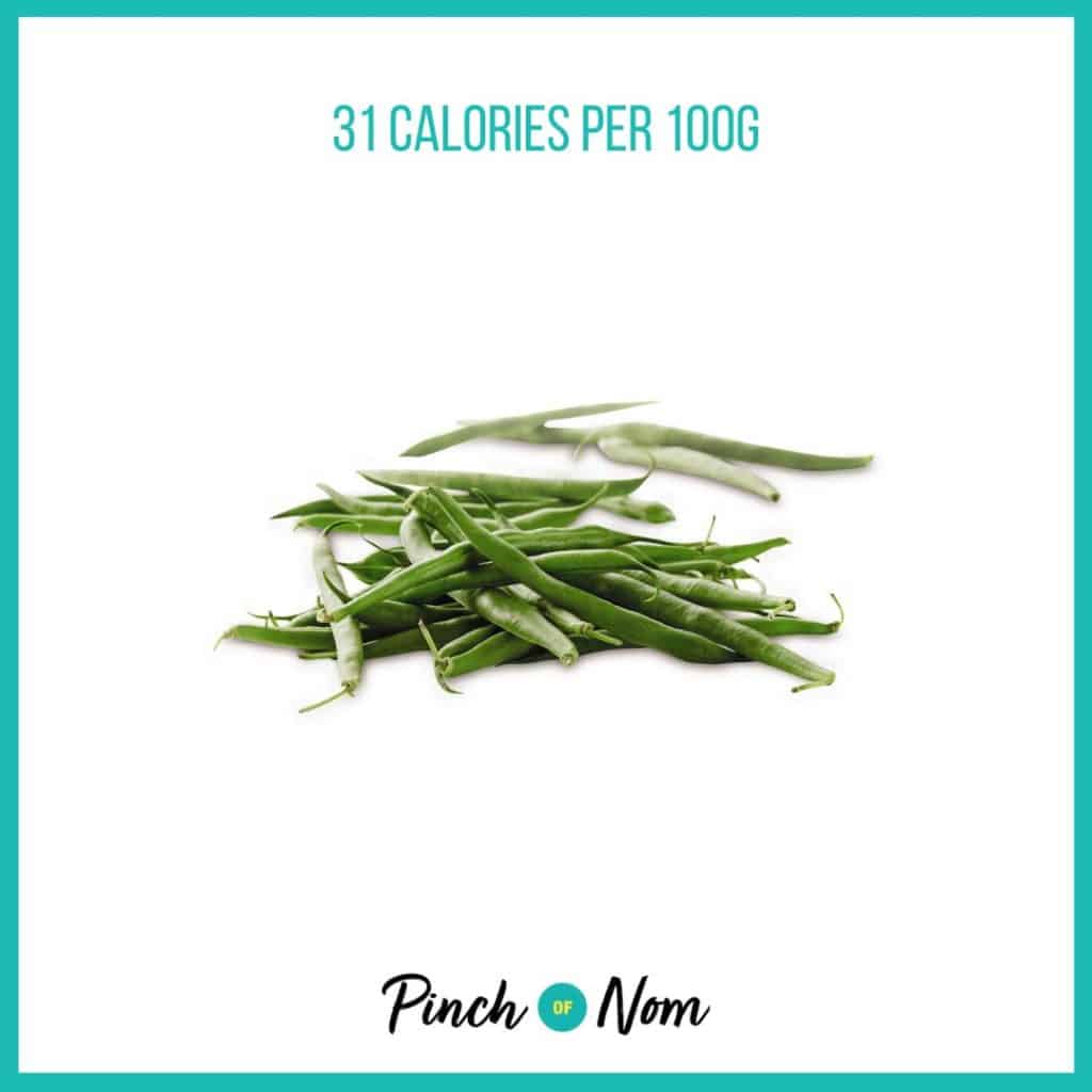 Green Beans from Aldi's Super 6 selection, featured in Pinch of Nom's Weekly Pinch of Shopping with calories above (31 calories per 100g). 