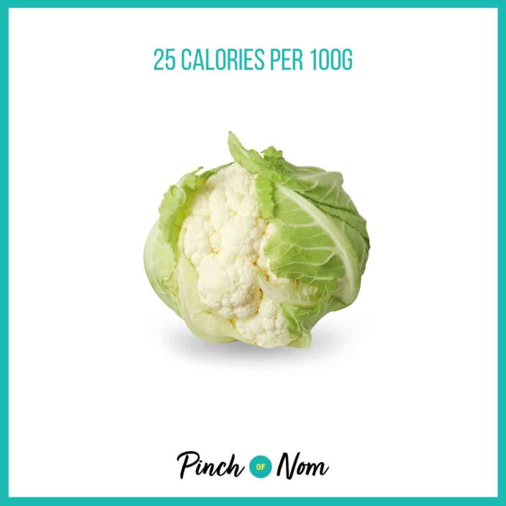 Cauliflower from Aldi's Super 6 selection, featured in Pinch of Nom's Weekly Pinch of Shopping with calories above (25 calories per 100g). 