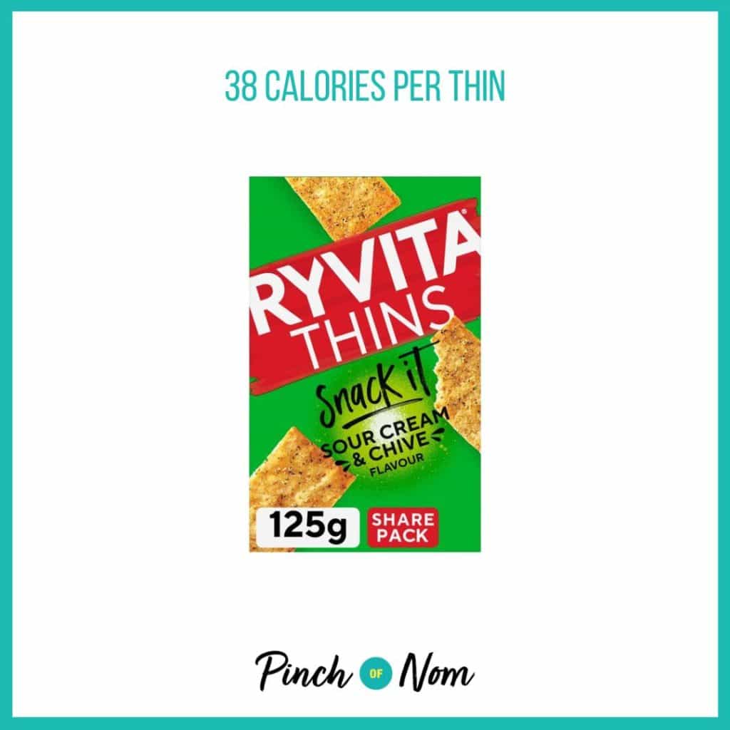 Ryvita Snack It Thins Sour Cream & Chive Flavour featured in Pinch of Nom's Weekly Pinch of Shopping with the calorie count printed above (38 calories per thin). 