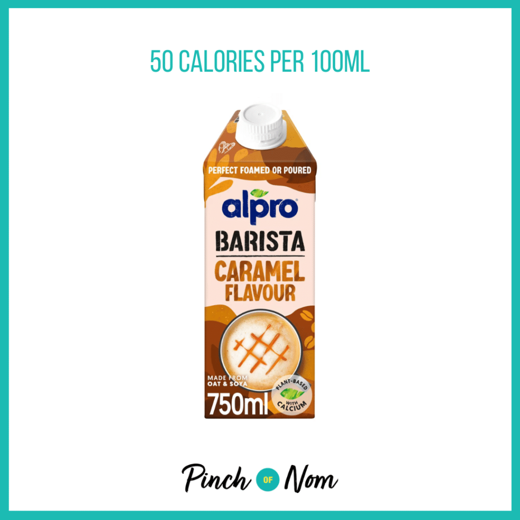 Alpro Barista Caramel Chilled Drink featured in Pinch of Nom's Weekly Pinch of Shopping with the calorie count printed above (50 calories per 100ml).