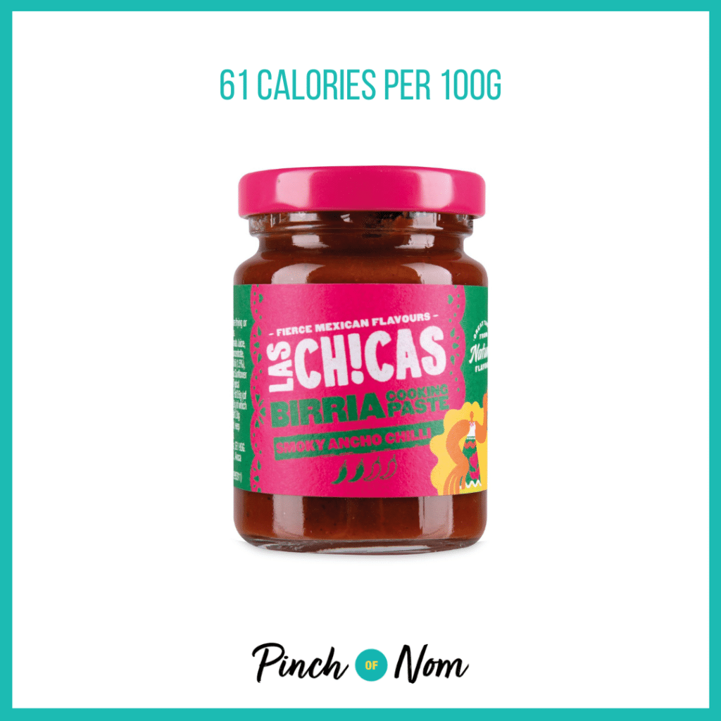 Las Chicas Birria Cooking Paste Smoky Ancho Chilli featured in Pinch of Nom's Weekly Pinch of Shopping with the calorie count printed above (61 calories per 100g).