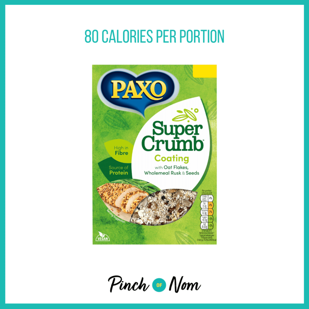 Paxo Super Crumb Coating with Oat Flakes Wholemeal Rusk & Seeds featured in Pinch of Nom's Weekly Pinch of Shopping with the calorie count printed above (80 calories per portion).