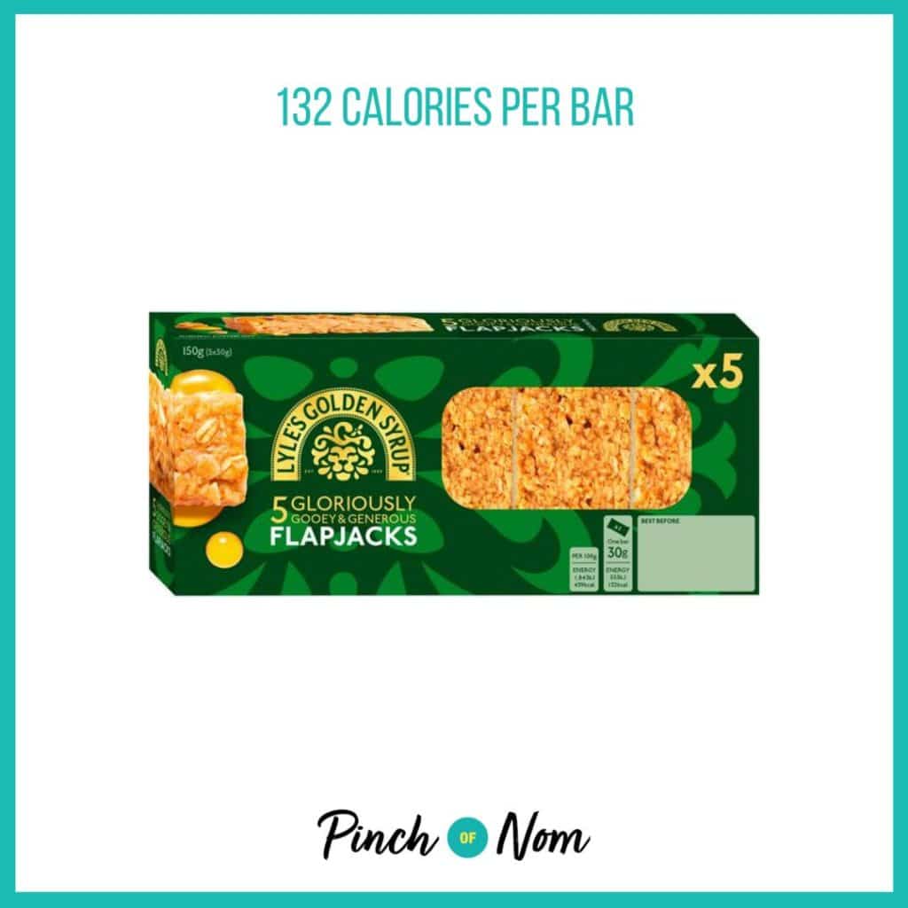 Lyle's Golden Syrup Gloriously Gooey & Generous Flapjacks featured in Pinch of Nom's Weekly Pinch of Shopping with the calorie count printed above (132 calories per bar). 