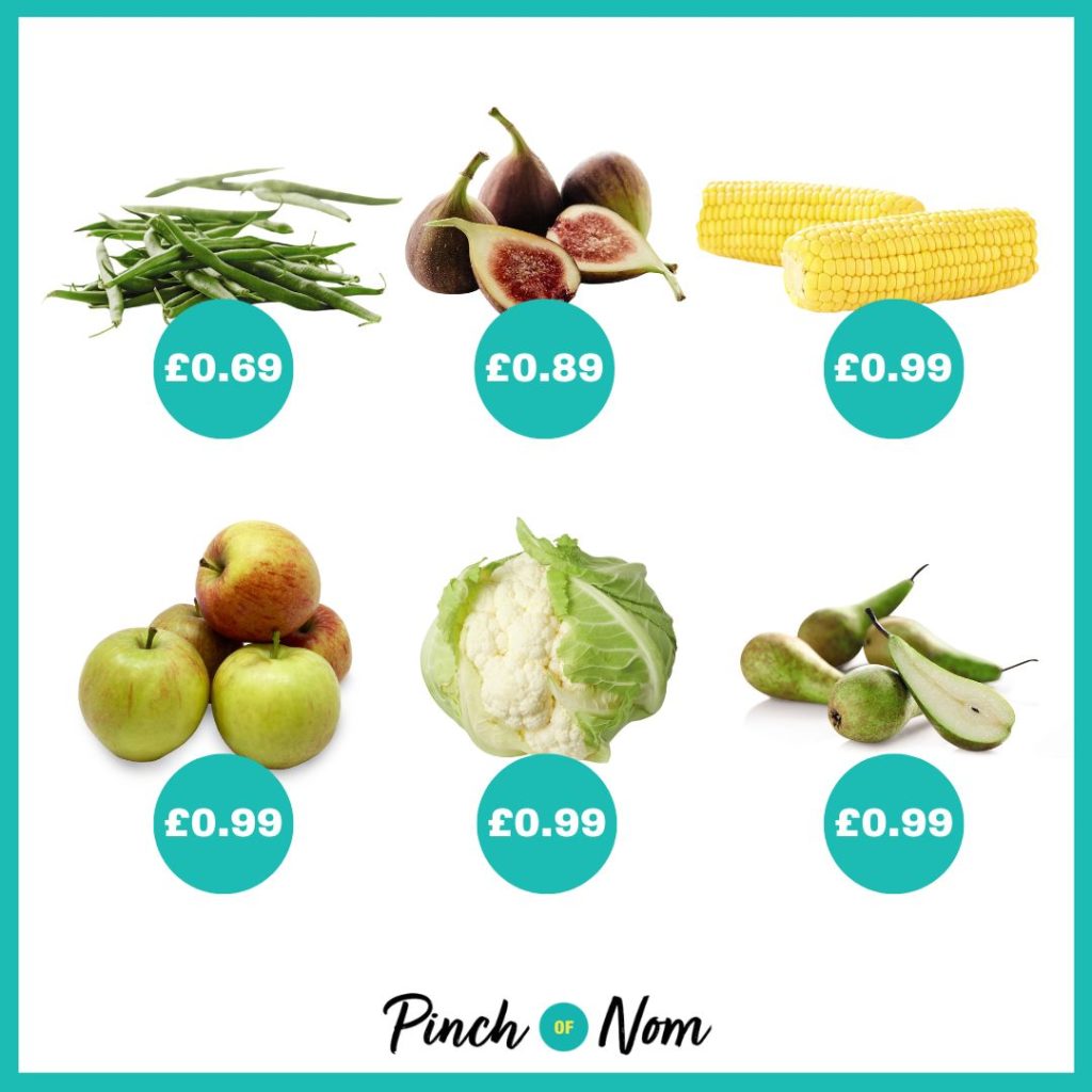 The fruit and veg selection from Aldi's Super 6, alongside their prices, featured in Pinch of Nom's Weekly Pinch of Shopping.