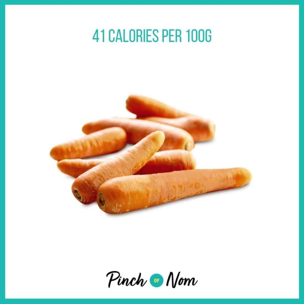 Carrots from Aldi's Super 6 selection, featured in Pinch of Nom's Weekly Pinch of Shopping with calories above (41 calories per 100g).