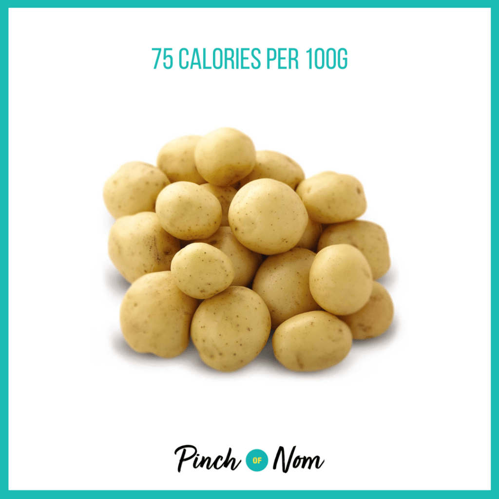 Salad Potatoes from Aldi's Super 6 selection, featured in Pinch of Nom's Weekly Pinch of Shopping with calories above (75 calories per 100g).