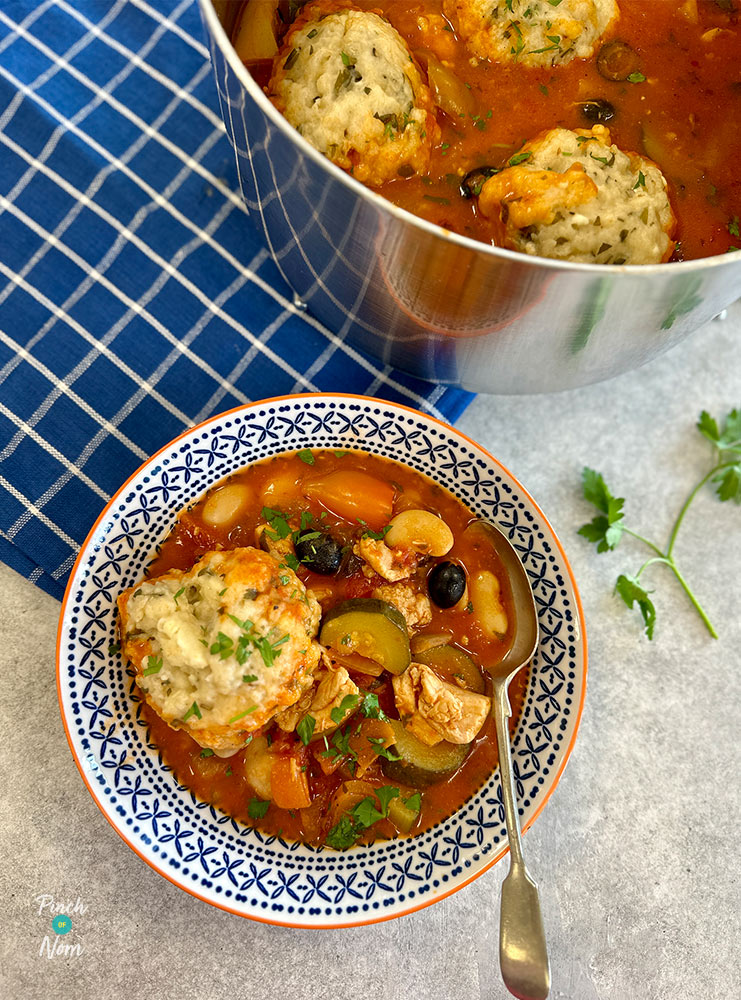 Mediterranean-Style Chicken Stew with Feta Dumplings - Pinch of Nom Slimming Recipes