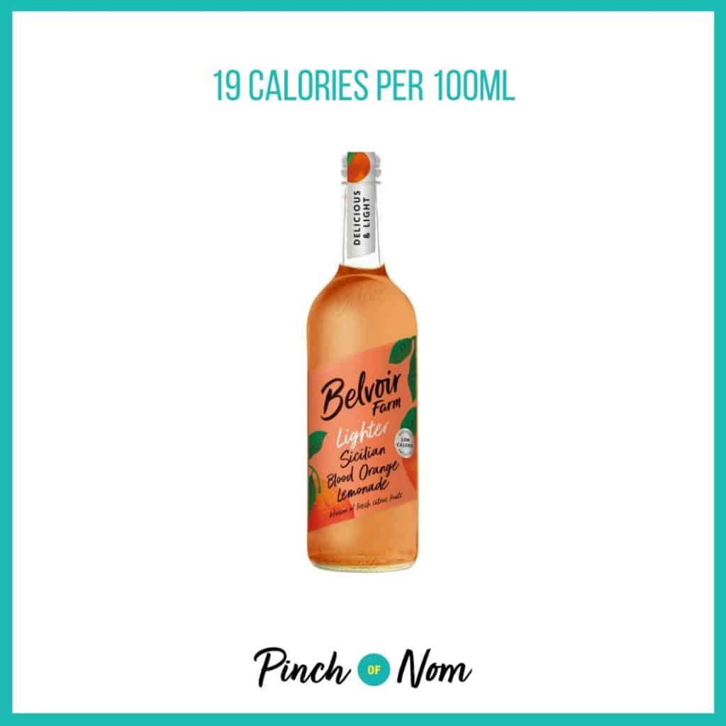 Belvoir Farm Lighter Sicilian Blood Orange Lemonade featured in Pinch of Nom's Weekly Pinch of Shopping with the calorie count printed above (19 calories per 100ml).