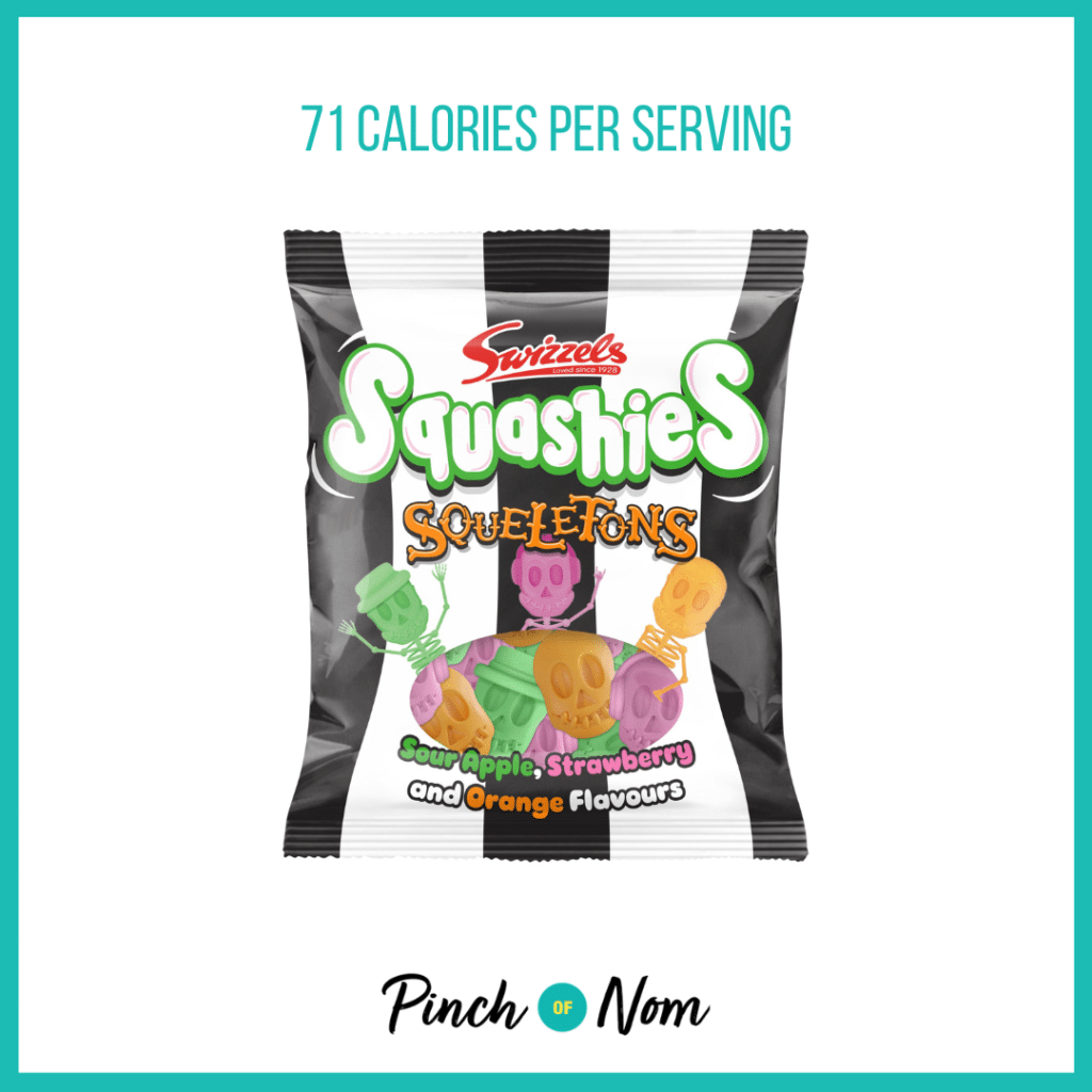 Swizzels Squashies Squeletons featured in Pinch of Nom's Weekly Pinch of Shopping with the calorie count printed above (71 calories per serving).