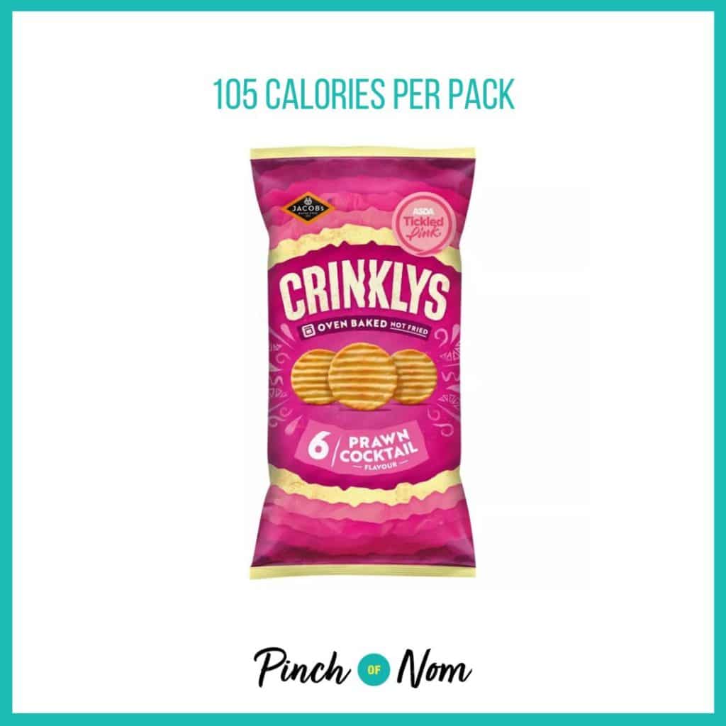 Jacob's Prawn Cocktail Flavour Crinklys featured in Pinch of Nom's Weekly Pinch of Shopping with the calorie count printed above (105 calories per pack).