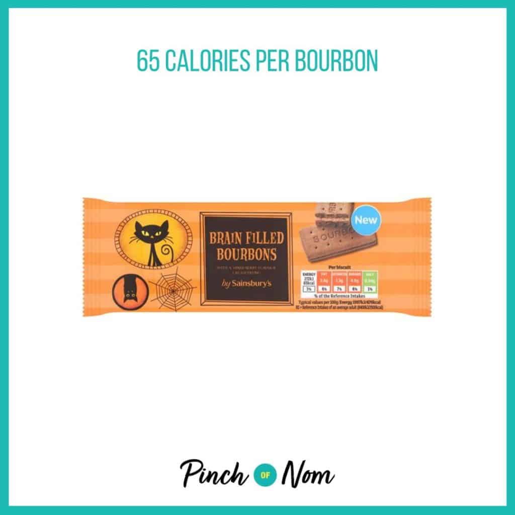 Sainsbury's Brain Filled Bourbons featured in Pinch of Nom's Weekly Pinch of Shopping with the calorie count printed above (65 calories per bourbon).