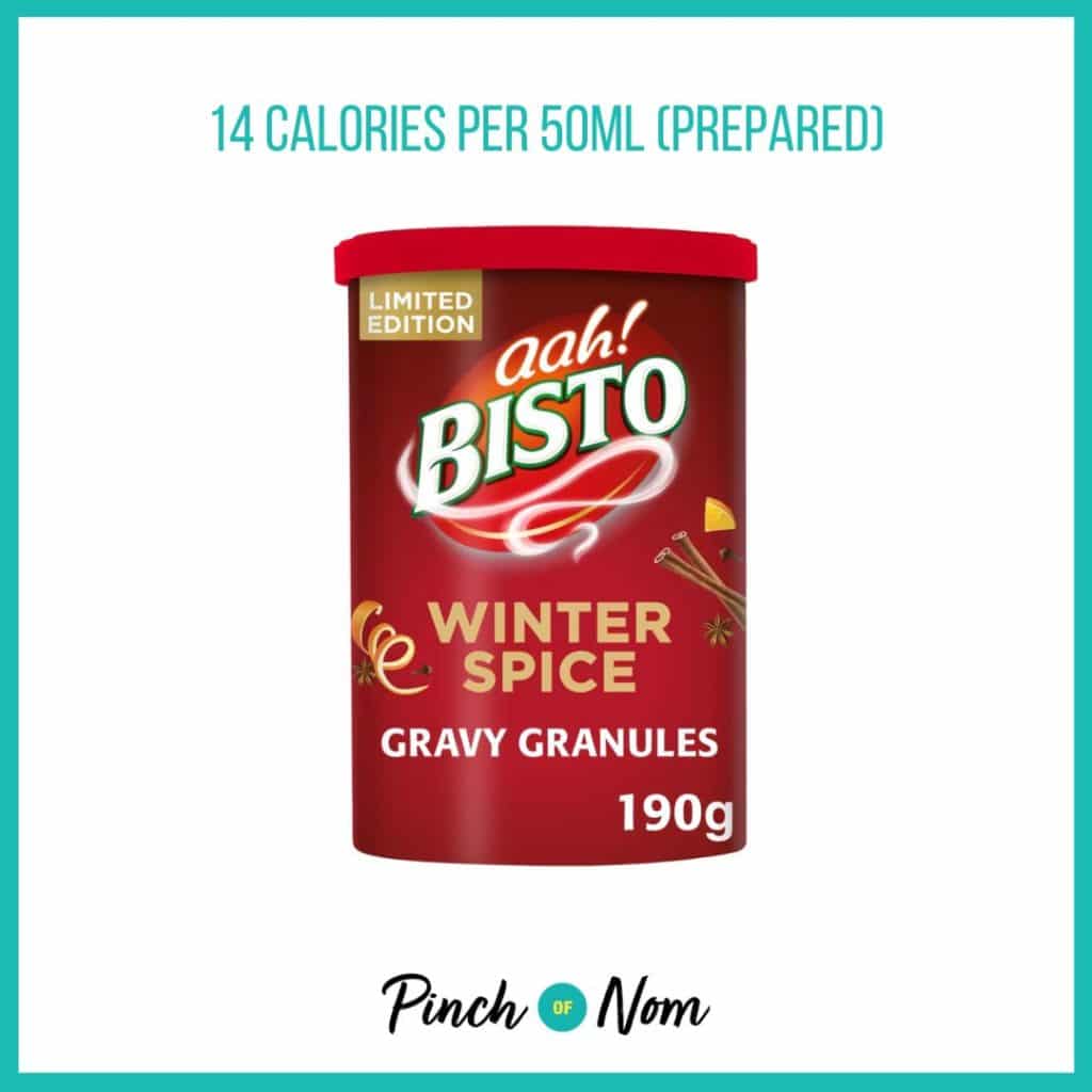 Bisto Winter Spice Gravy Granules featured in Pinch of Nom's Weekly Pinch of Shopping with the calorie count printed above (14 calories per 50ml).