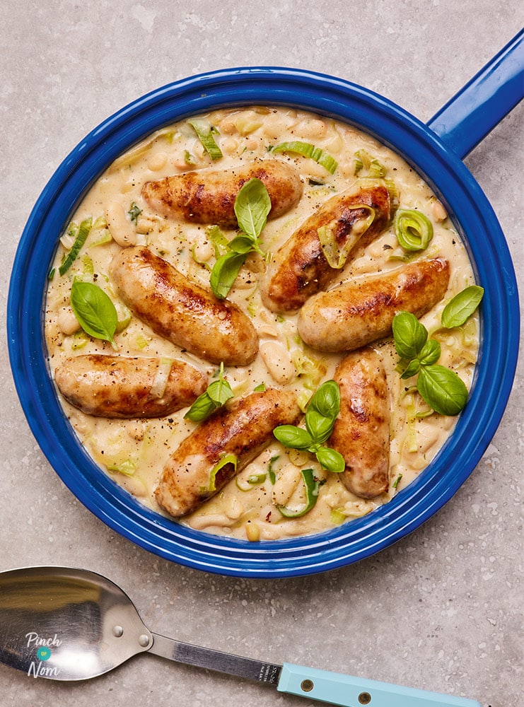 Slow Cooker Creamy Sausage and Bean Casserole - Pinch of Nom Slimming Recipes