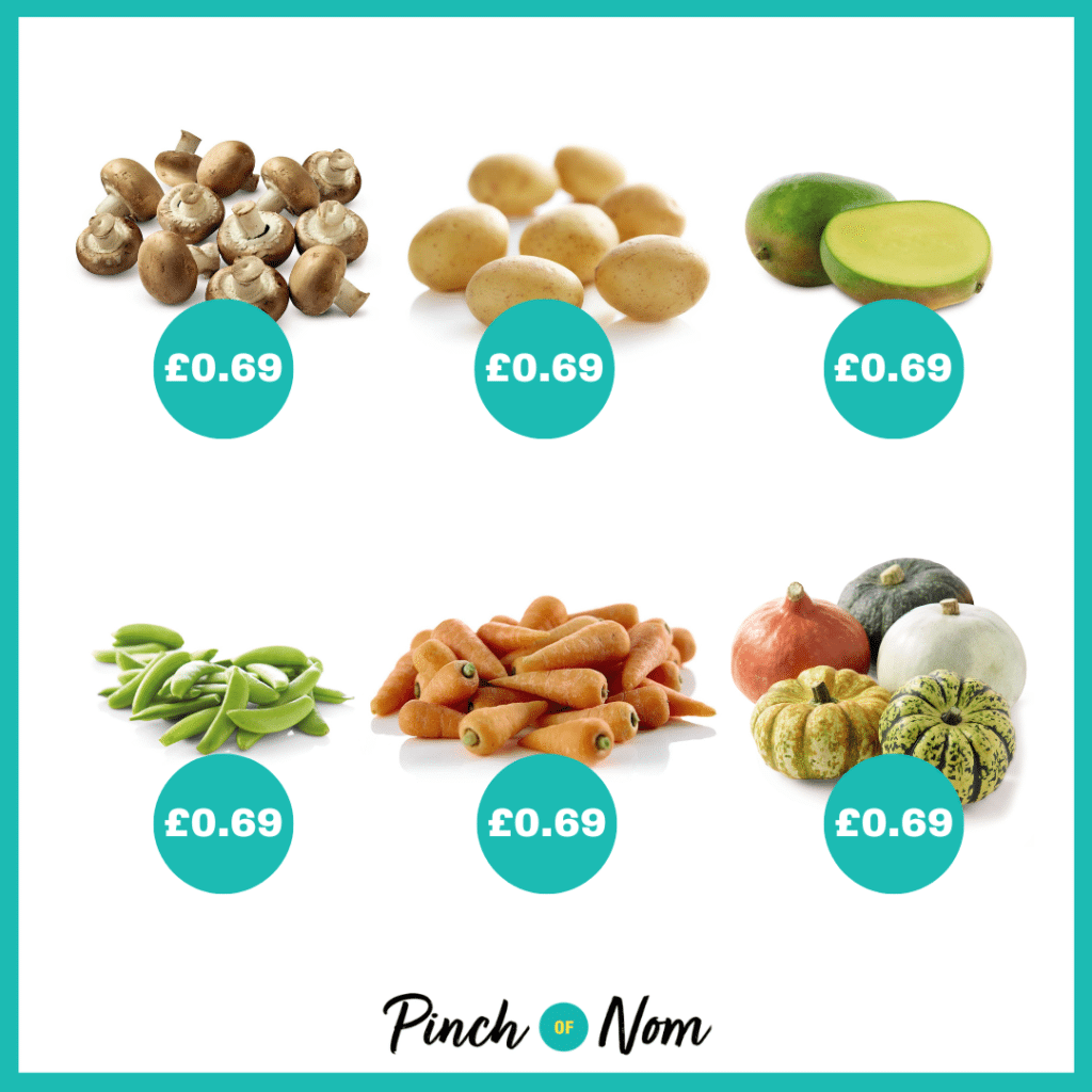 The fruit and veg selection from Aldi's Super 6, alongside their prices, featured in Pinch of Nom's Weekly Pinch of Shopping.