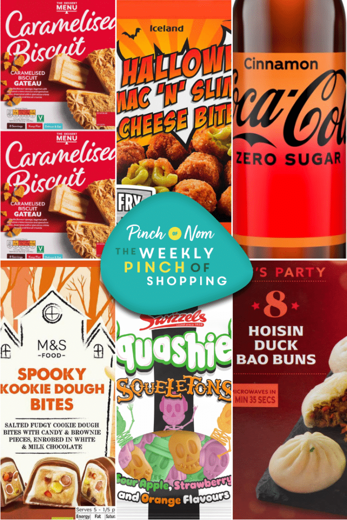 Six of the products from the Weekly Pinch of Shopping in a rectangular grid format. There is a logo at the centre of the image with The Weekly Pinch of Shopping in bold letters.