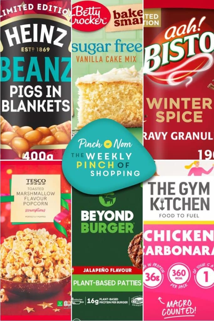 Six of the products from the Weekly Pinch of Shopping in a rectangle grid format. There is a logo at the centre of the image with The Weekly Pinch of Shopping in bold letters.