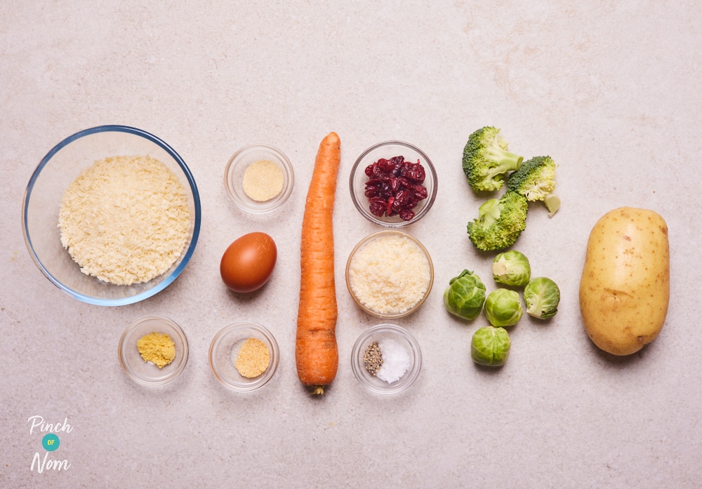 The ingredients for Pinch of Nom's Christmas Dinner Croquettes are laid out on a kitchen counter, ready to begin cooking.